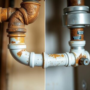 Close-up of corroded pipes being replaced in West Palm Beach