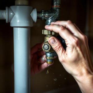 Person shutting off main water valve during water damage emergency in West Palm Beach