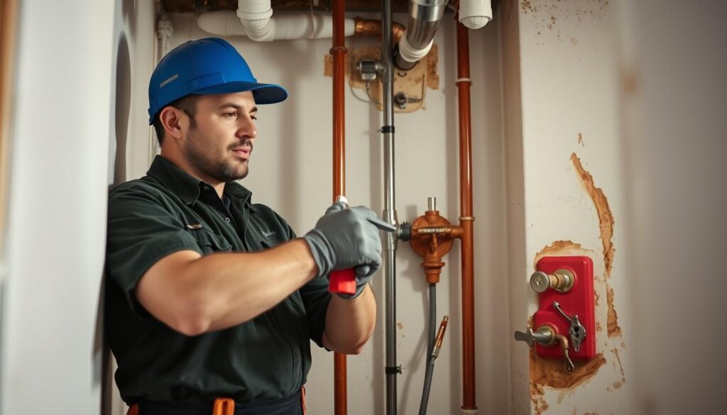 Plumber repairing water pipes in a West Palm Beach home