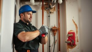 Plumber repairing water pipes in a West Palm Beach home
