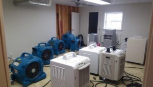 Water damage restoration equipment drying a West Palm Beach home