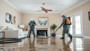 Water damage restoration team working in a West 